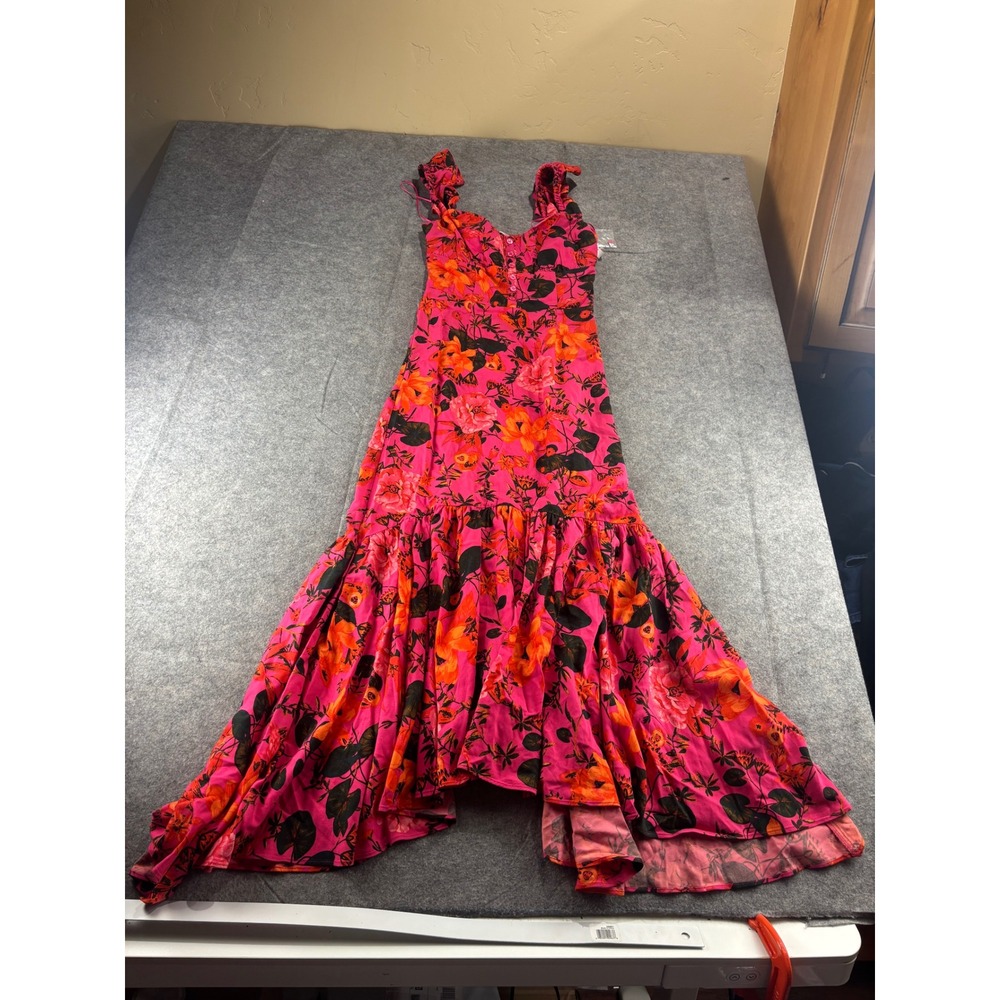 Chelsea 28  Floral Maxi Dress Ruffle Strap Smocked Back Tropical Boho Size XS
